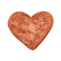 Valentine day biscuit. Isolated Heart shaped cookie. Christmas dessert. Hand painted watercolor illustration on white background