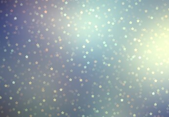 Glitter stars on holographicc green blue lilac gradient background. Christmas decorative illustration. Brilliance bokeh iridescent texture.