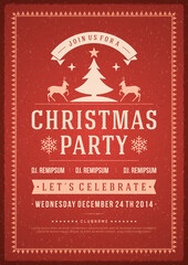 Christmas party flyer invitation design vintage typography and decoration elements vector illustration.