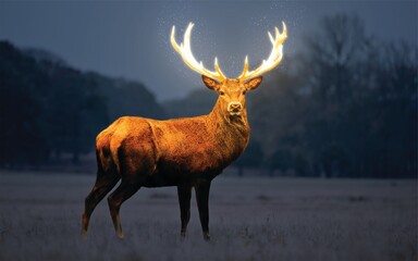 glowing deer  - obrazy, fototapety, plakaty