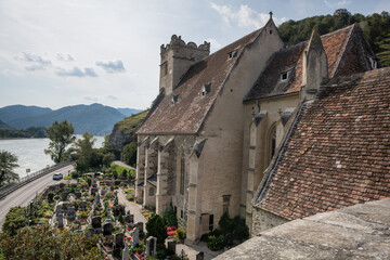 Fortified Stone Church of St Michael, beside Danube River in Weissenkirchen, Wachau Valley, Austria