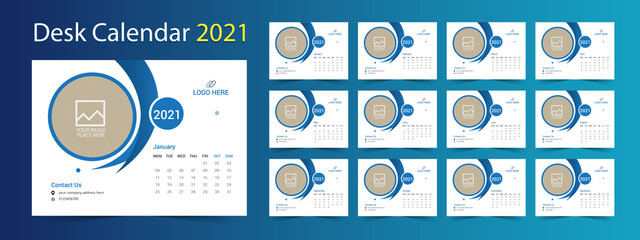 2021 desk calendar design, calendar design for 2021, Set of 12 Months, Desk calendar 2021, New year, Calendar template.