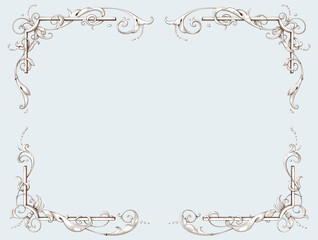 Elegant vintage border frame. Decorative element in the style of vintage engraving with Baroque ornament