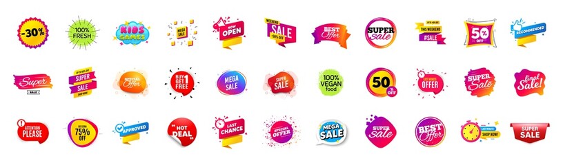 Discount offer sale banners. Best deal price stickers. Black friday special offer tags. Sale bubble coupon. Promotion discount banner templates design. Buy offer sticker. Super deal set. Vector