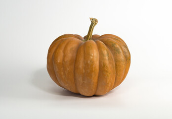 Large pumpkin side and top view on white background.