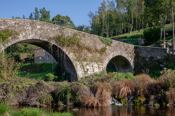 Fototapeta na wymiar Old Stone Roman Bridge Crossing a Stream