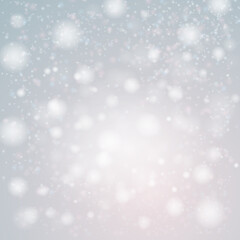 Festive silver luminous background. Holiday banner with bokeh and lights. Christmas template for party, design, decor. Vector illustration.