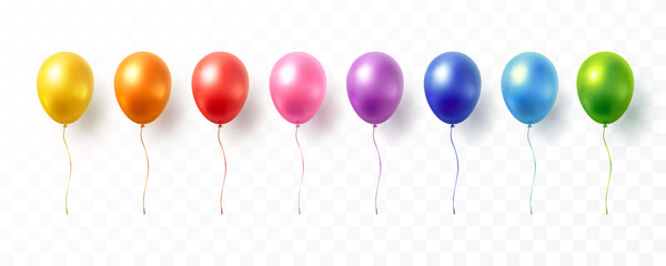 Balloon set isolated on transparent background. Vector realistic golden colorful and festive 3d helium balloons template for anniversary, birthday party design © Kindlena