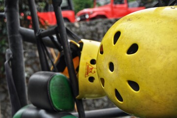 close up of yellow helmet