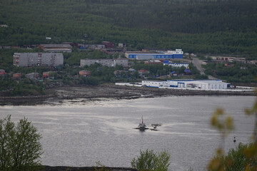 Fototapeta na wymiar Landscape with a view of the Kola Bay. Murmansk