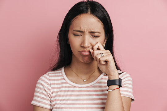 Beautiful Unhappy Asian Woman Posing And Crying On Camera