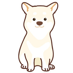 Fototapeta premium Simple and cute outlined white Shiba Inu sitting