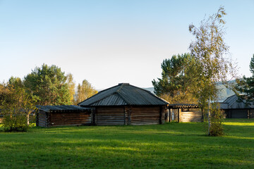 Fototapeta na wymiar Natural landscape with wooden buildings.
