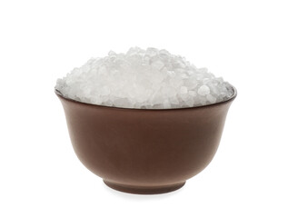 Bowl with natural salt isolated on white