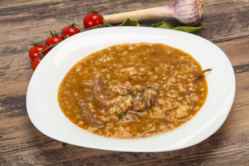 Caucasian Kharcho soup with beef meat