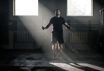 Sportive Man Make Daily Cardio Workout. 