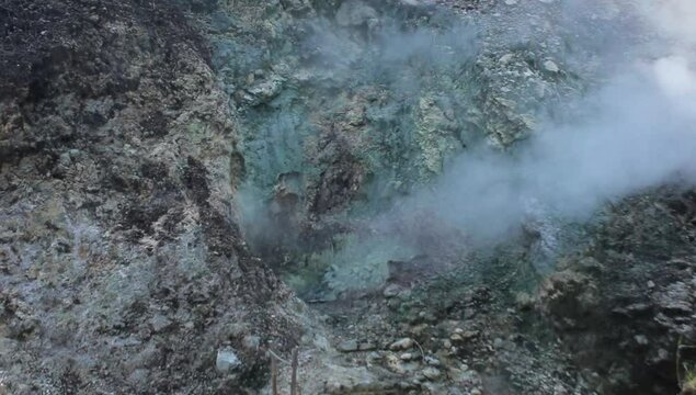 Fumaroles of the Mount Ungaran, one of the active volcano in Semarang, Indonesia
