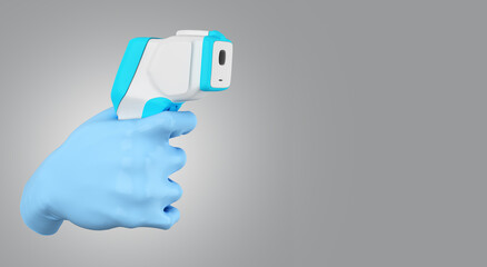 a medical glove on hand holds an electronic thermometer temperature control concept 3d render on grey gradient