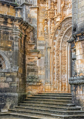 Manueline Architectural Style At Entrance To Castle. Templar Castle/Convent Of Christ, Tomar, Portugal.