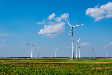 View on alternative energy windmills in a windpark in Neusiedl, Burgenland, Austria