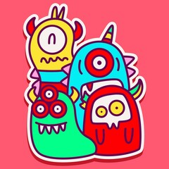 kawaii doodle cartoon monster designs for wallpaper, stickers, coloring books, pins, emblems, logos and more