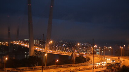 beautiful view of the bridge in the night