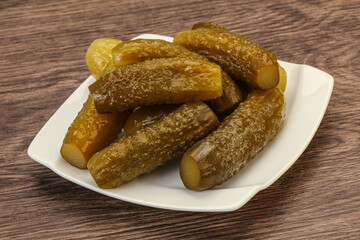 Pickled cucumbers in the plate