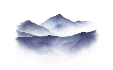 Watercolor illustration of the mountains. Winter landscape