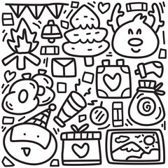 hand drawn kawaii doodle cartoon christmas design for wallpaper, stickers, coloring books, pins, emblems logos and more