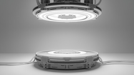 Technology Background. Power podium empty stage. Sci-fi  idea concept. Technological elements innovation background, 3D Render. © oatintro
