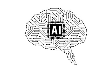 AI- Artificial intelligence illustration. Robotic brain. RPA - Robotic Process Automation. Vector. 