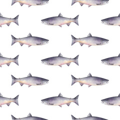 Watercolor pattern with fish. Watercolor Illustration 