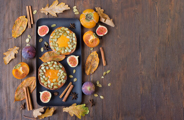 Banner with autumn pumpkin pies