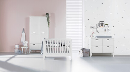 Pink nursery luxury complete baby room with pink walls