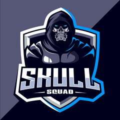 Skull squad with gun mascot esport logo design