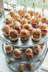 mini smoked meat sandwich on tray. Delicious Mini Sandwiches with Homemade Bread