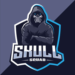 Skull squad with gun mascot esport logo design