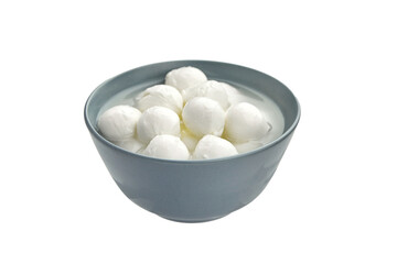 Small mozzarella balls in a bowl isolated on white background
