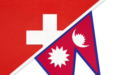 Switzerland and Nepal, symbol of national flags from textile. Championship between two countries.