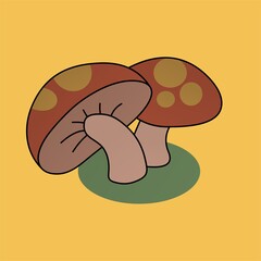 Illustration of Beautiful Brown Mushrooms, Flat Design