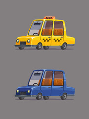 Taxi and family vehicle. Retro cars set. Vector Illustration. Cartoon style. Realistic.
