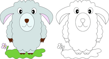 Page of coloring book for children. Cute curly sheep.  Hand painted animal sketches in a simple style. T-shirt print, label, patch or sticker. Vector illustration.