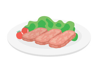 皿に盛られたランチョンミートのイラスト