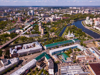 Picturesque panorama of ancient Russian city of Oryol in sunny spring day