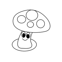 Illustration of Beautiful Purple Mushrooms with Smile, Flat Design