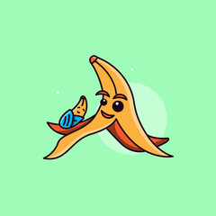 cute banana with his baby cartoon illustration