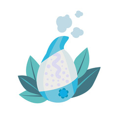 Home humidifier for room. Healthy humidifier vector icon for web design isolated  a white background. Concept of an air purifier device surrounded by leaves.Vector illustration in flat style.