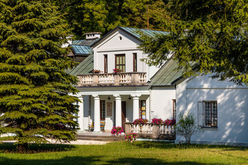 Panoramic view of park and historic museum manor house of Mikolaj Rej, polish renaissance poet and writer in Naglowice, Poland