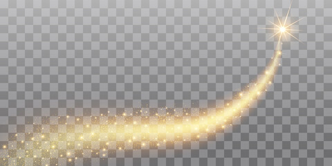 Vector golden sparkling falling star. Stardust trail. Cosmic glittering wave. © Vector light Studio