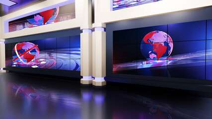 3d virtual news studio, 3d illustration